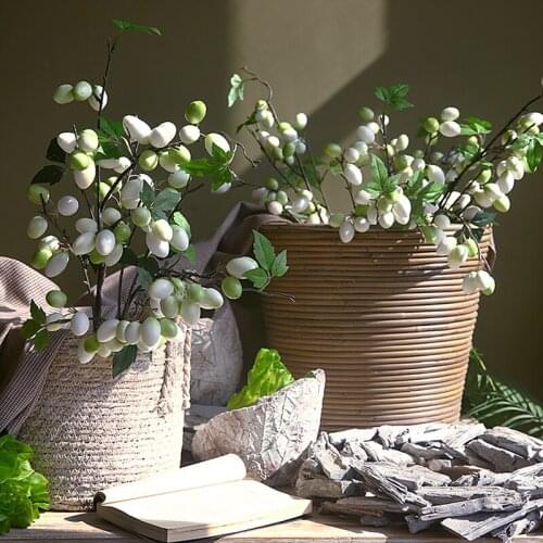 Artificial White Berry Branch Simulation Flowers for Household Festival Party Decorations 1 Piece Green Plant