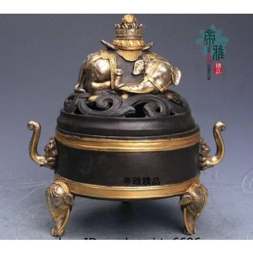Chinese Buddhism Copper 24K Gold Gild Silver-gilt Elephant Incense Burner Censer