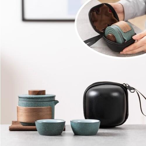 Chinese tea pot and cup travel tea set with portable bag one pot and two cups single teapot outdoor portable Kung Fu tea set