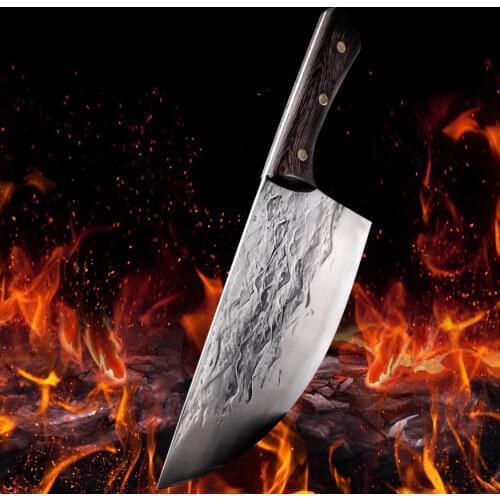 Forged Butcher Kitchen Knife Tool Chinese Handmade Meat Chopping Cleaver Chinese Chef Knife 5CR15 Stainless Steel Cutlery Knife