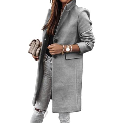 Coat Women Winter Warm Long Sleeve Button Lapel Coat Mid-length Jacket Overcoat