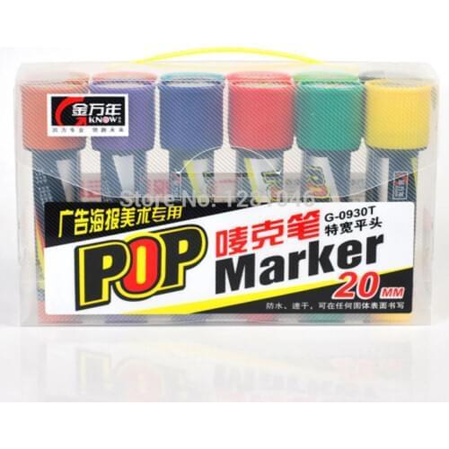 LifeMaster Genvana 20mm Wide POP Marker Pen 12 Colors Set Advertising Pen Flat Tip Poster Pen School & Office Supplies