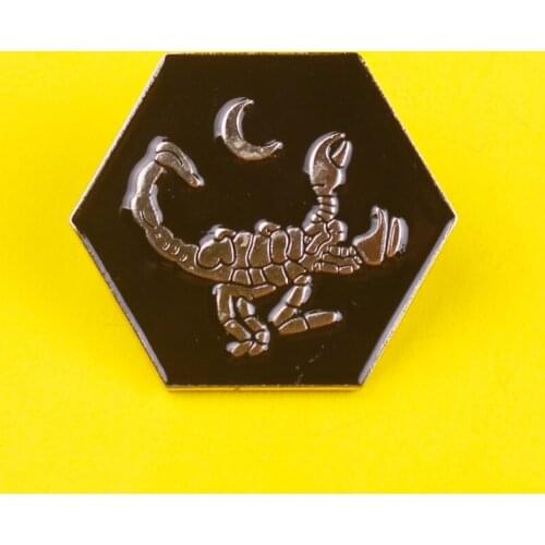 Scorpion Hexagon Brooch Metal Moon Black Punk Clothes Lapel Pin Accessories Icon Metal Pins For Clothes Brooches Decoration Jewe
