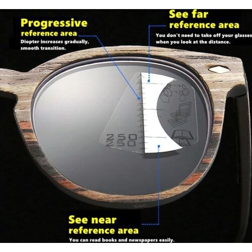 Retro Round Frame Progressive Multifocal Reading Glasses Men Women Anti Blue Light Presbyopic Glasses Wood Grain