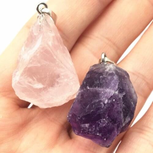 Fashion Charms Pendant Natural Stone Crystal Amethysts Pendants for Women Irregular Rough Stones DIY Jewelry Accessories A470