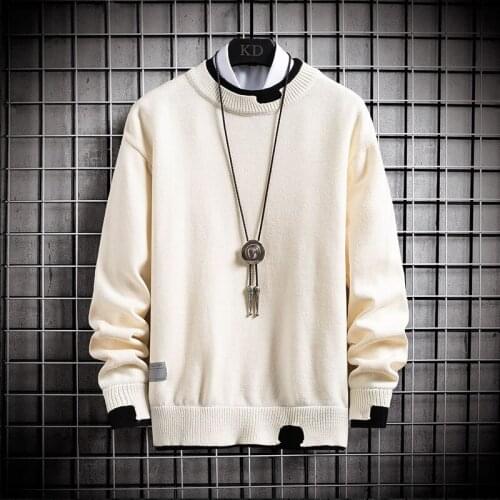 Mens Casual Streetwear Harajuku Sweater Vintage Retro Knitted Sweater 2021 Autumn Cotton Pullover man