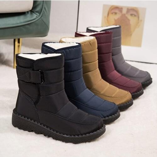 New Winter High-top Plush Boots Water Proof Hook & Loop Plus Velvet Womens Shoes Long Tube Outdoor Snow Boots
