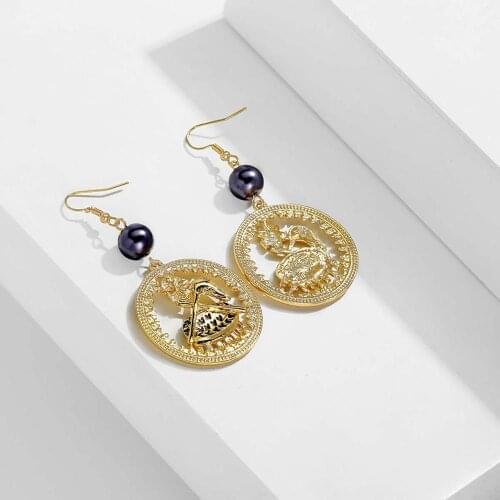 Original Design Hawaiian Jewelry Fashion Drum Shape Drop Earrings for Women Black Pearl Danging Earrings Earing 2020 Party Gifts