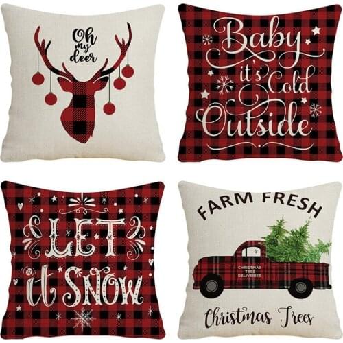 Popular Christmas Style Deer Geometric Lattices Nice Throw Square Pillow Cover Cartoon Creative Personalized Unique Pillowcase