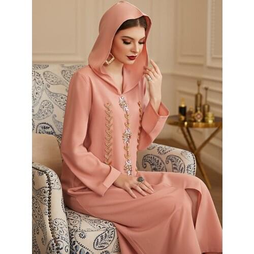 Ramadan Pink Kaftan Abaya Dubai Turkey Muslim Hijab Dress Islam Clothing Abayas For Women Robe Musulman Djellaba Vetement Femme