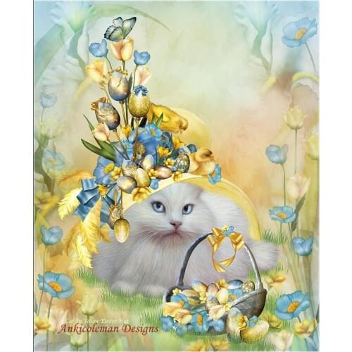 Needlework for Embroidery DIY DMC High Quality - Counted Cross Stitch Kits 14 ct Oil painting - Cat in Yellow Easter Hat