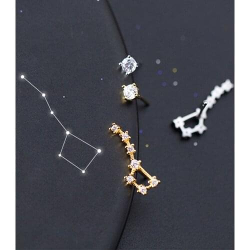 925 Sterling Silver Constellation Stud Earrings Sparkly Zirconia Real Silver Star Earring Big Dipper Ear Climber Sweep