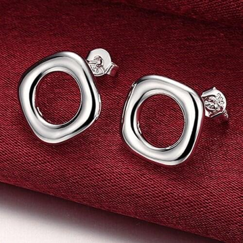 Hot Sale 925 Silver Square Round Stud Earrings For Women Trendy Jewelry Wholesale