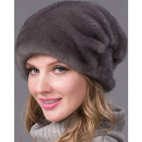 Hot Authentic real mink hat winter russian women hot caps whole piece mink fur hats