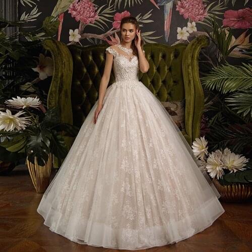 Custom Made Ball Gown Wedding Dresses China Vestido Novia Floor Length None Train Beading Appliques Lace Dress