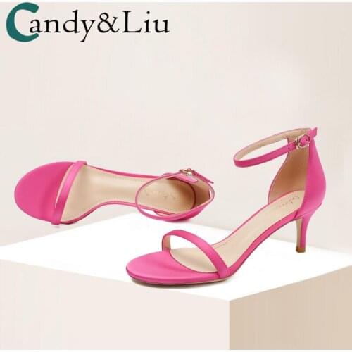 Female Shoes Sexy High Heels Womens Summer 2021 New Temperament Niche Satin Rose Red Heel with Open Toe Sandals