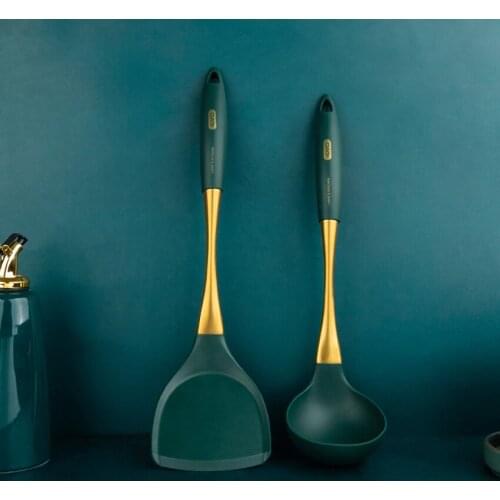 Green Silicone Cooking Tool Stainless Steel Handle Spatula Soup Spoon kitchen tools Home Non-stick Kitchen Untensils kitchenware