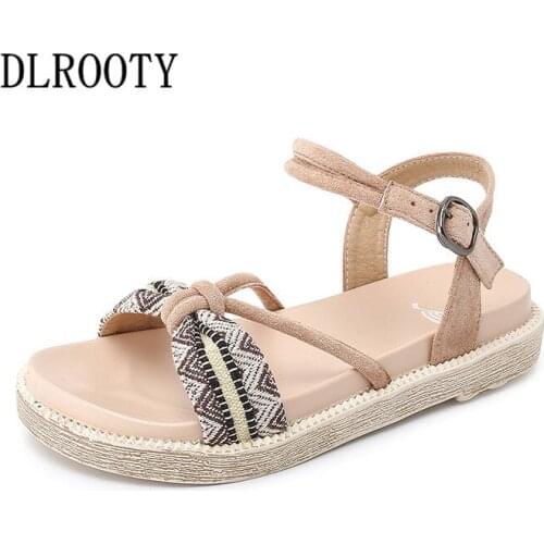 Women Sandals Flats Shoes Summer Fashion Buckle Strap Platform Peep Toe Breathable Non-slip Slides Solid Casual Female