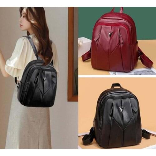 Hot Sale Free Shipping Womens Soft Leather Backpack Fashion Style Solid Double Shoulder Bags High Capacity Casual Travel Bag