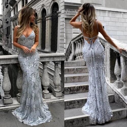 Women Sexy Slim Backless Spaghetti Strap Crisscross Maxi Dress Elegant Sequins Chic Party Dress Vestidos