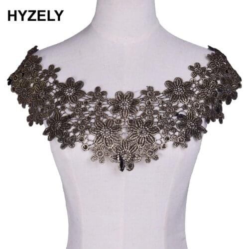 Gold Floral Embroidered Applique Lace Neckline Collar DIY Applications For Clothes Wedding Dress Supply