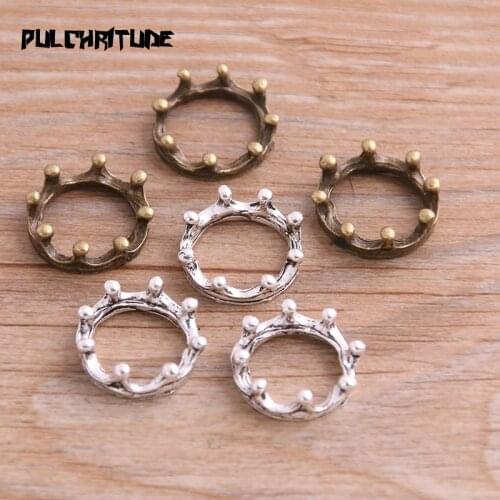 10pcs 17*17mm Metal Alloy Two Color Round Flat Crown Charms Pendants For Jewelry Making DIY Handmade Craft