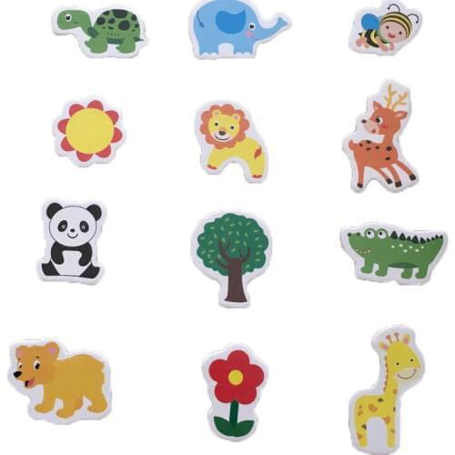 12pcs/lot Dropshipping Wooden Refrigerator Magnet Fridge Stickers Animal Cartoon Colorful Kids Toys Children Baby Educational