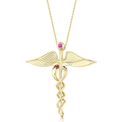 14k Gold Natural Ruby Medicine Symbol Necklace PN1907YM-1