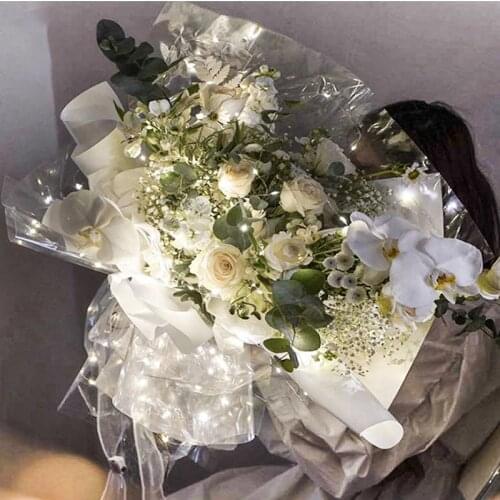 2pcs Transparent Cellophane Film Flower Wrapping Paper Tape LED Light Bouquet Wrapping Paper Art Decoration Crafts Paper Film