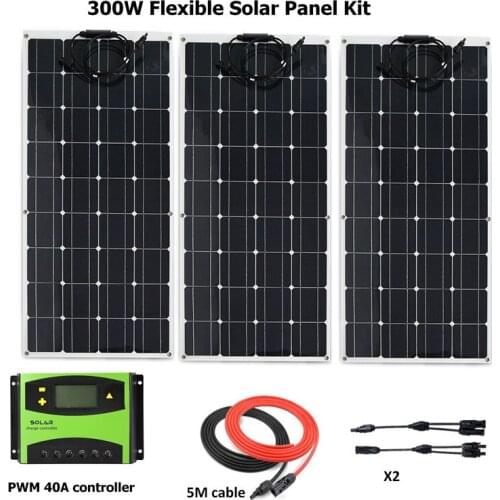 3pcs 100W Solar Module with 100w flexible Solar Panel 300W Solar System with 40A solar charge controller Off Grid