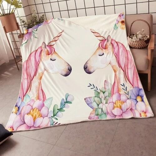 3D Printing Cartoon Unicorn 2 Size Comfy Soft Velvet Plush Blanket Cute Printed Sherpa Blankets Lollipop Warm Blankets