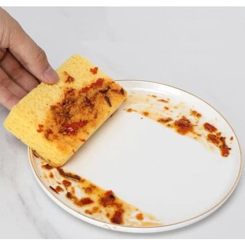 5/10/20PCS Natural Wood Pulp Cotton Rag Dishwashing Cleaning Sponge Magic Wipe Bowl Pot Kitchen Decontamination Scouring Pad