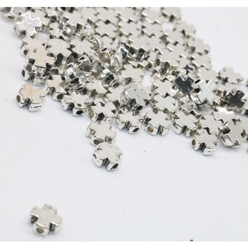 7MM 50pcs Tibetan Silver Color Beads plated Cross Beads Cross Spacer Beads Handmade Fit For charm Jewelry Making