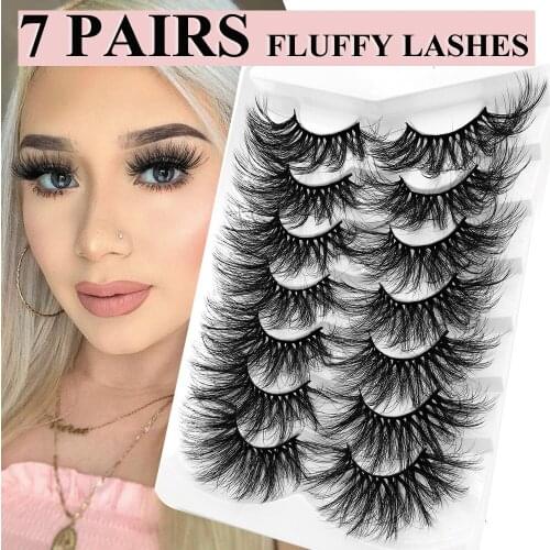 7 Pair 3D Mink Lashes Cruelty Free Eyelashes 25 mm Lash Box Fluffy Messy Natural Long Thick False Eyelash Packaging