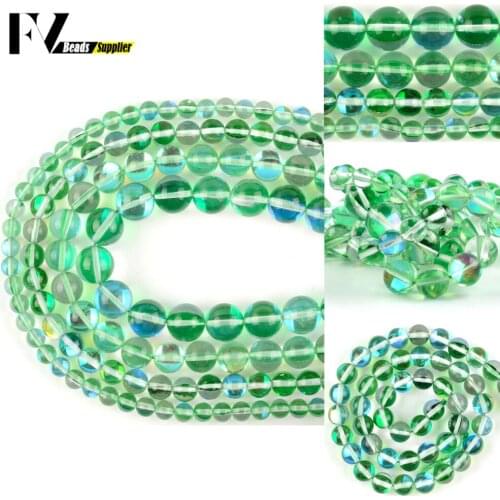 A + Natural Green Austrian Crystal Beads For Jewelry Making Diy Round Glitter MoonStone Beads Bracelet Necklace 6 8 10 12mm 15