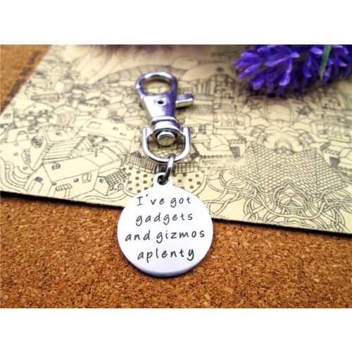 3pcs/lot high quality keychain with 20mm stainless steel circle round "I've got gadgets and gizmos aplenty" charms keychain