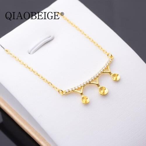 QIAOBEIGE three pearl diy accessory 925 sterling silver necklace pendant DIY pearl accessories for pearl party