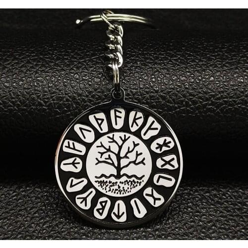 Black Tree of Life Stainless Steel Keyring Men Silver Color Keychains Jewelry llaveros de acero K77478B