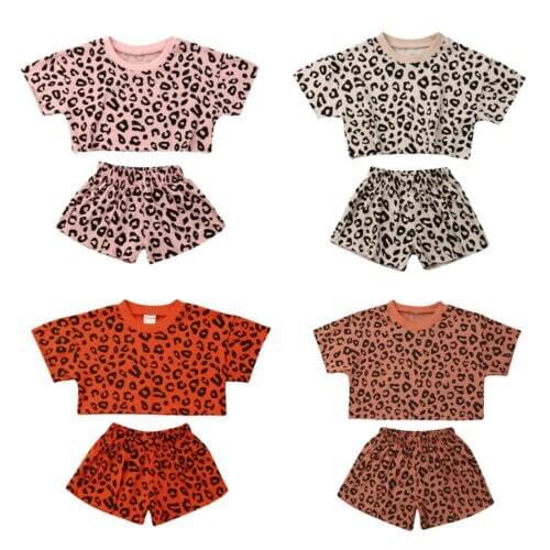 Baby Summer Clothing Infant Kids Baby Girl Leopard Cotton Clothes Tee +Shorts Kids Girl Casual 2pcs Sets Outfits 6M-5T