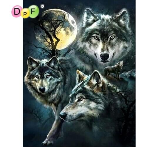 DPF DIY 5D Diamond painting cross stitch Four wolves diamond painting round diamond painting embroidery mosaic decoration gift