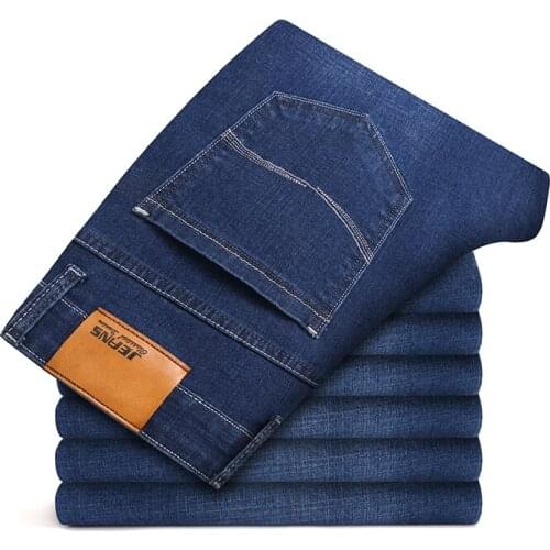 Classic Style Fashion Men office Business Casual Jeans Elastic Slim Cotton Straight Denim Trousers Plus Size 40 42 44 46