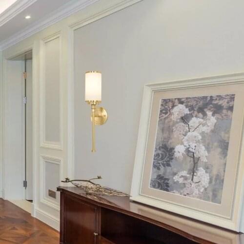 E27 All copper wall lamp Nordic living room single lamp bedroom bedside wall lamp glass lampshade double lamp restaurant aisle