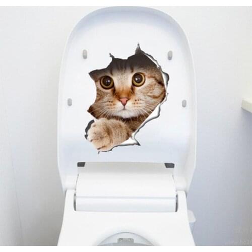 Creative Toilet Stickers Cartoon Cat Wall Sticker PVC Refrigerator Sticker DIY Home Decoration Living Room Wall Decor Waterproof
