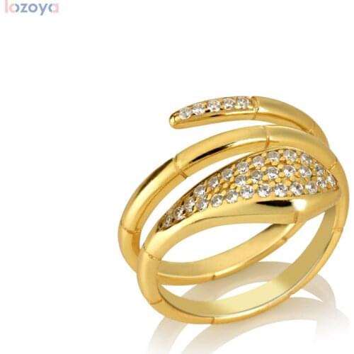 LOZOYA 925 Sterling Silver Gold Women Rock Punk Animal Three Circle Snake Rings 2021 Statement ZIrcon Thick Large Jewelry