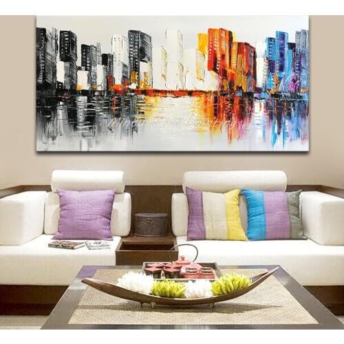 Mintura Hand Painted Knife City Landscape Oil Paintings Abstract Canvas Posters Wall Art Picture For Living Room Home Decoration