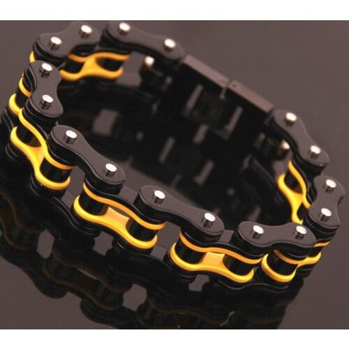 Men Yellow Black Chain & link Bracelets & Bangles punk Mans Cuff Wristband Biker Bracelet mens stainless steel bracelet jewelry