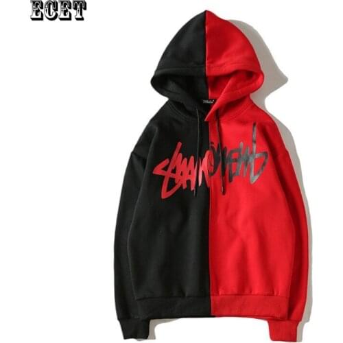 Spring and autumn new pullover mens hoodie stitching two-color fashion mens clothing casual top plus size M-4XL loose sweater