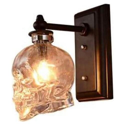 Black Iron Single Light Wall Sconce with Skull Head Clear Glass Shade, Home Lighting Wall Lamp for Dining Room, Bedside, Bar