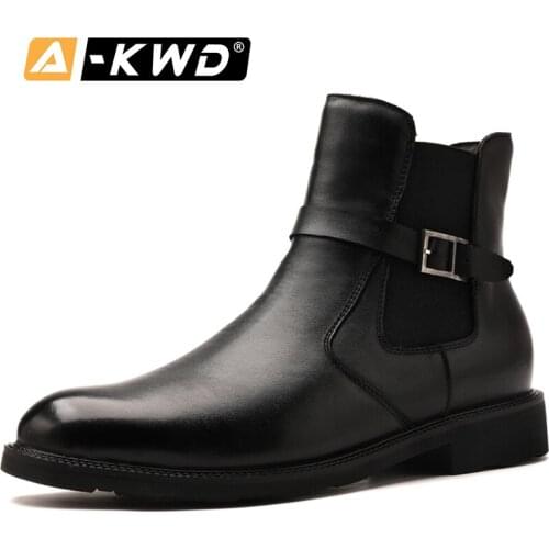 Genuine Leather Men Shoes Winter Warm Winter Men Boots High-Top Chelsea Boots Invisible Increase 4.5CM Winterschuhe Herren 36-47
