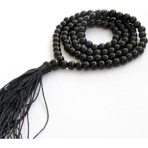 A 6-10mm Black Tibetan Buddhist 108 Prayer Beads Mala Necklace